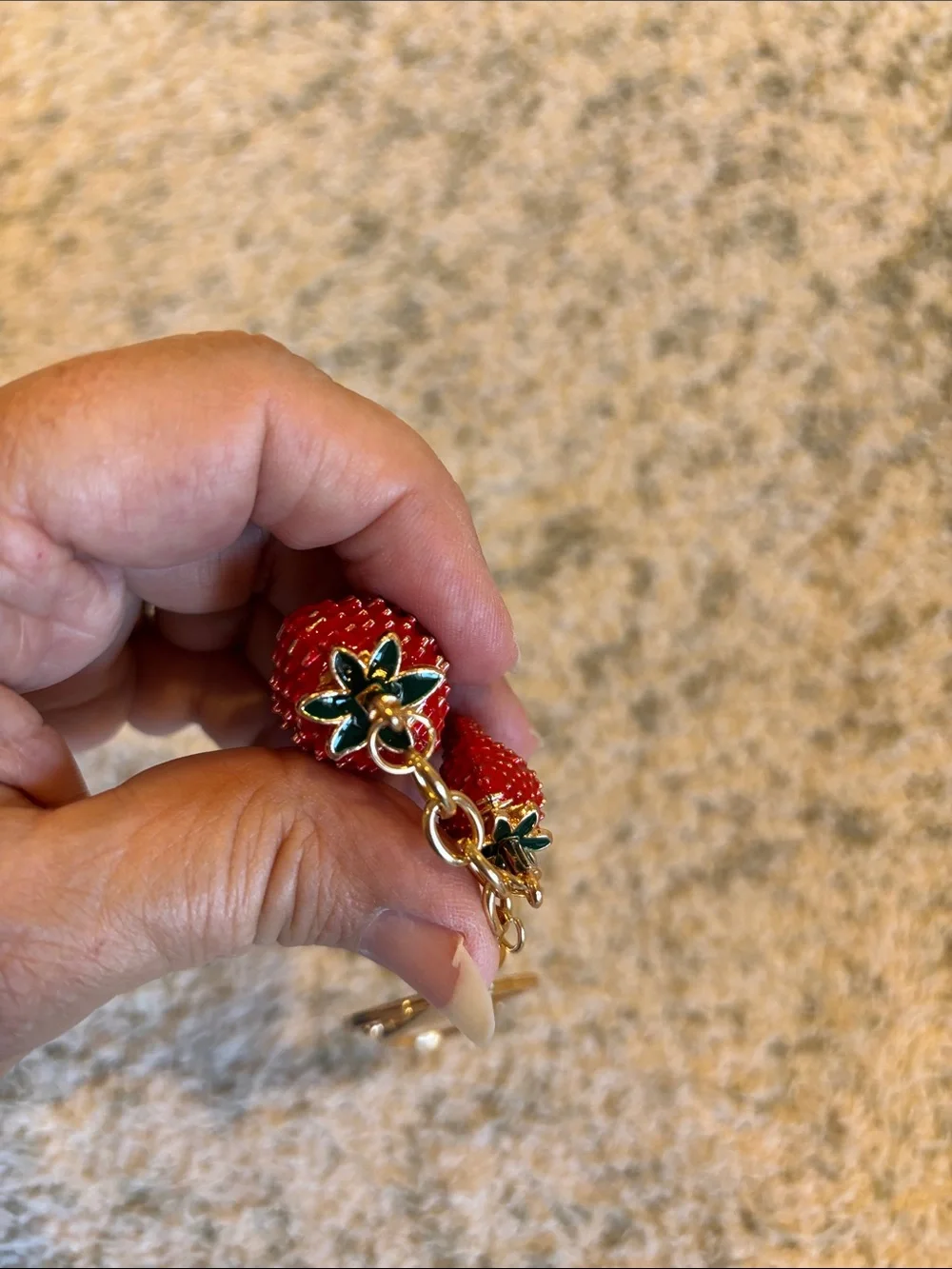 Gold-Toned Red Strawberry Keychain or Bag Charm NWT 5”